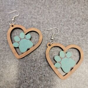 Heart Shaped Earrings with Paw Print